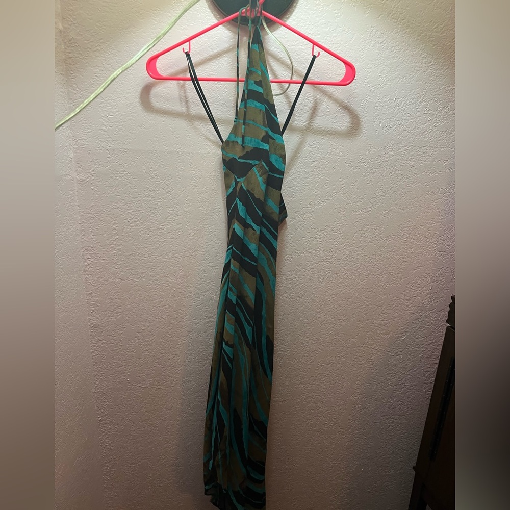 Cache Blue and Brown Zebra Print Halter Top Dress.Brand New without Tags